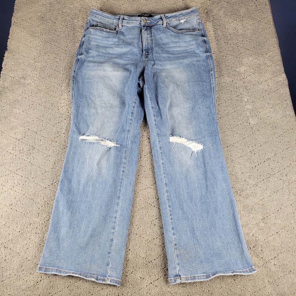 Judy Blue Jeans Womens 20W Blue Straight Leg High Rise Distressed Stretch Denim